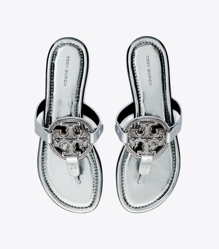 Silver Women's Tory Burch Miller Pavé Sandals | 10678ZEGA