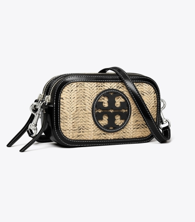 Beige Black Women's Tory Burch Mini Miller Linen Crossbody Bags | 80631ZIDX