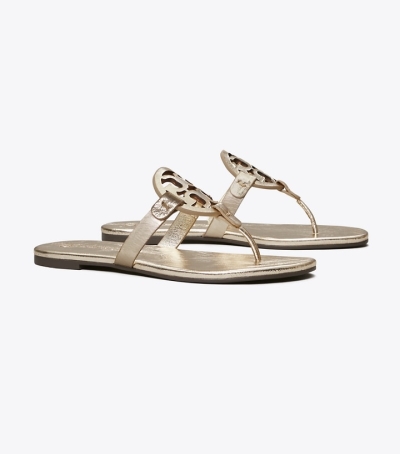 Gold Women's Tory Burch Miller Soft Metallic Sandals | 80971QUMS