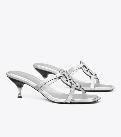 Silver Women's Tory Burch Miller Bombé Low Heel Sandals | 51723JBXW
