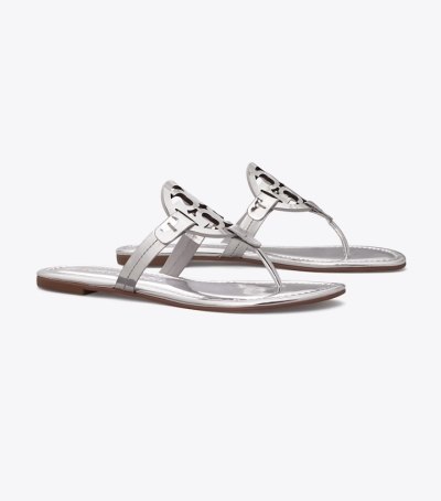 Silver Women's Tory Burch Miller Metallic Sandals | 70658ZGXK