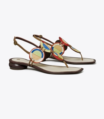 White Women's Tory Burch Marquetry Disk Sandals | 54609IUJL
