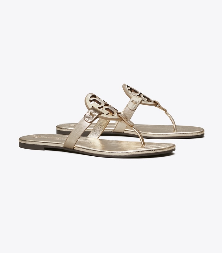 Gold Women\'s Tory Burch Miller Soft Metallic Sandals | 80971QUMS
