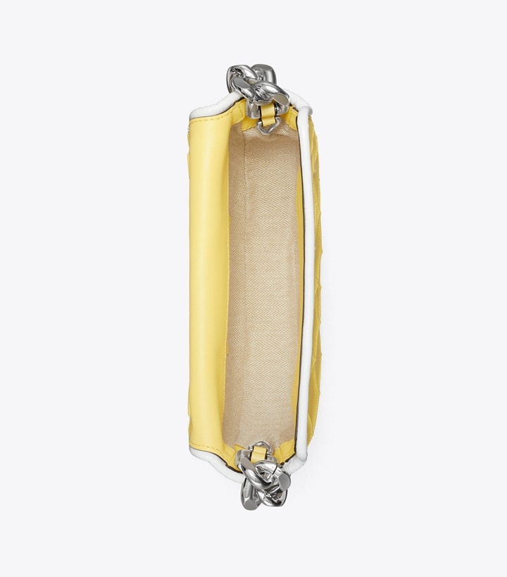 Lemon White Women's Tory Burch Mini Fleming Soft Patent Border Crescent Bags | 50736IJHK