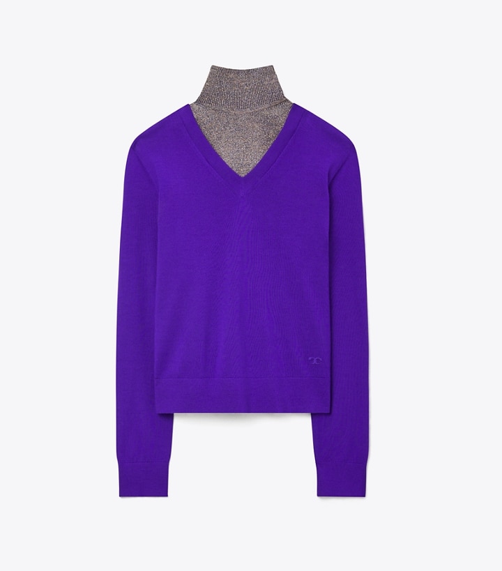Light Purple Women\'s Tory Burch Metallic Knitted Dickie Sweaters | 57823BSEI