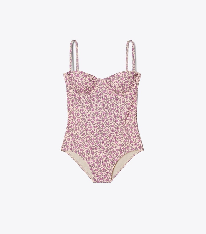 Pink Women\'s Tory Burch Woven Underwire One-piece Swimsuit | 37512DVWK