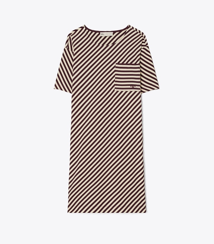 Purple / Cream Women\'s Tory Burch Pocket Stripe T-shirt Dress | 92580ASTN