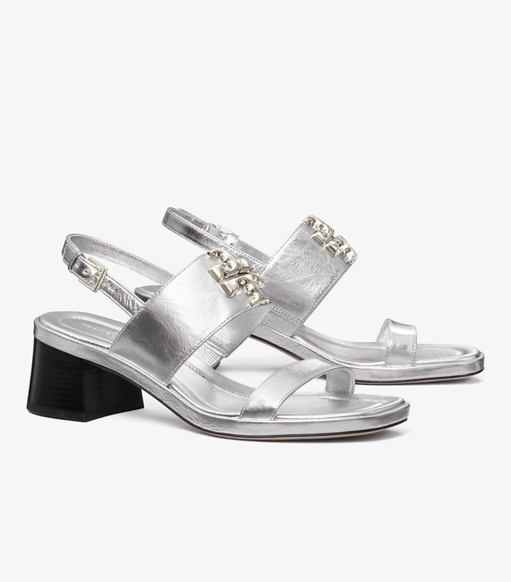 Silver Women\'s Tory Burch Eleanor Heel Sandals | 20975GSZR