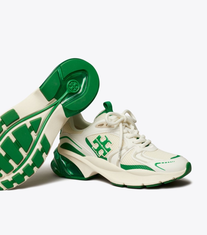 White Green Women's Tory Burch Good Luck Tech Trainer Sneakers | 64579PXUN