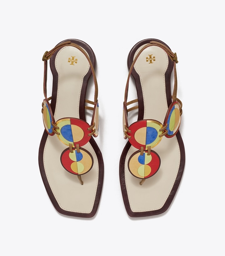 White Women's Tory Burch Marquetry Disk Sandals | 54609IUJL