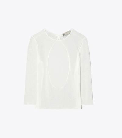 White Women's Tory Burch Open-back Pullover Sweaters | 31605VTBW